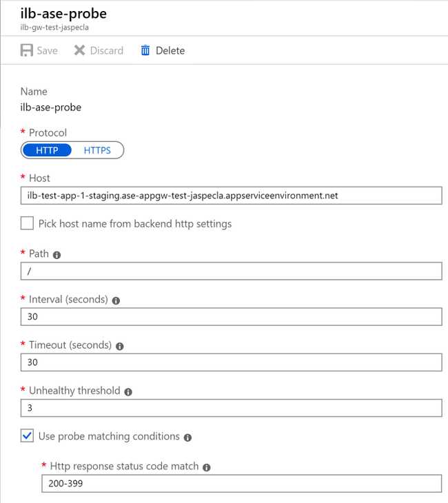 App Gateway Health probe blade in Azure Portal